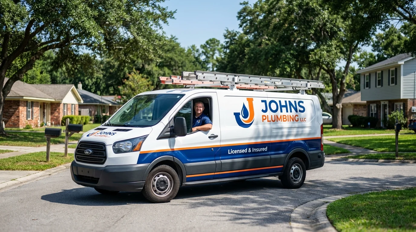 Johns Plumbing LLC service van in Wales, MA