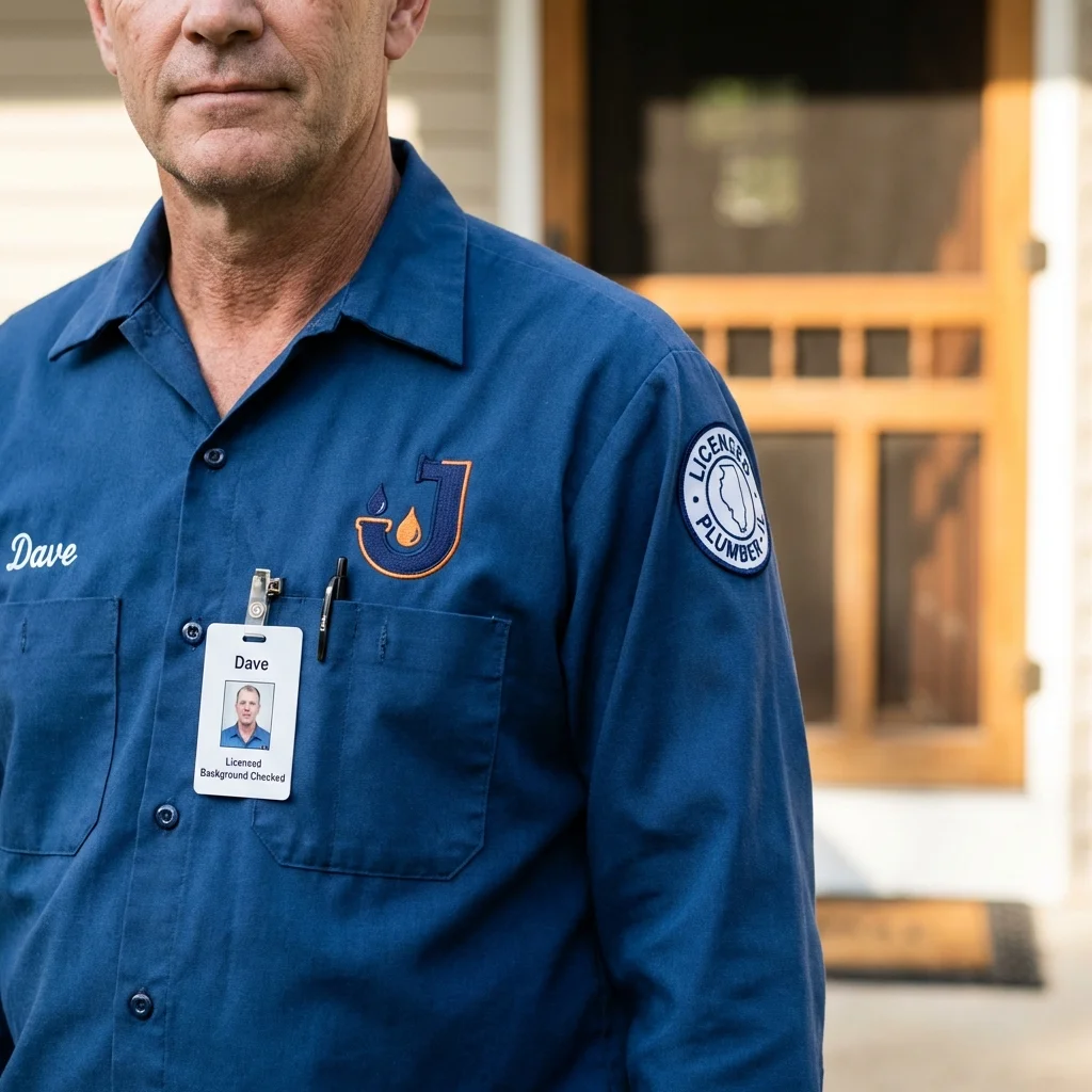 Licensed plumber showing ID badge in Wales, MA
