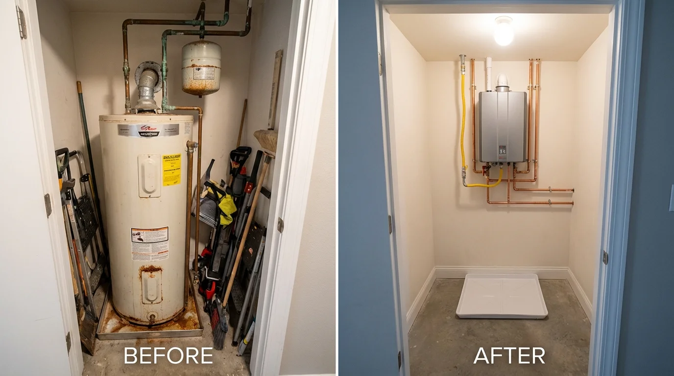 Tank water heater versus wall-mounted tankless unit comparison for Wales, MA homeowners